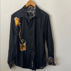 Robert Graham Black Casual Button Down Shirt Whisky Print Long Sleeve